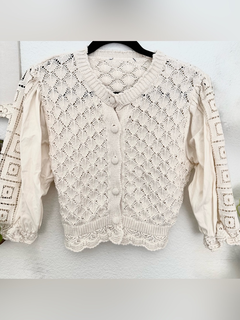 Zara Crochet Knit Granny Square Cardigan Sweater